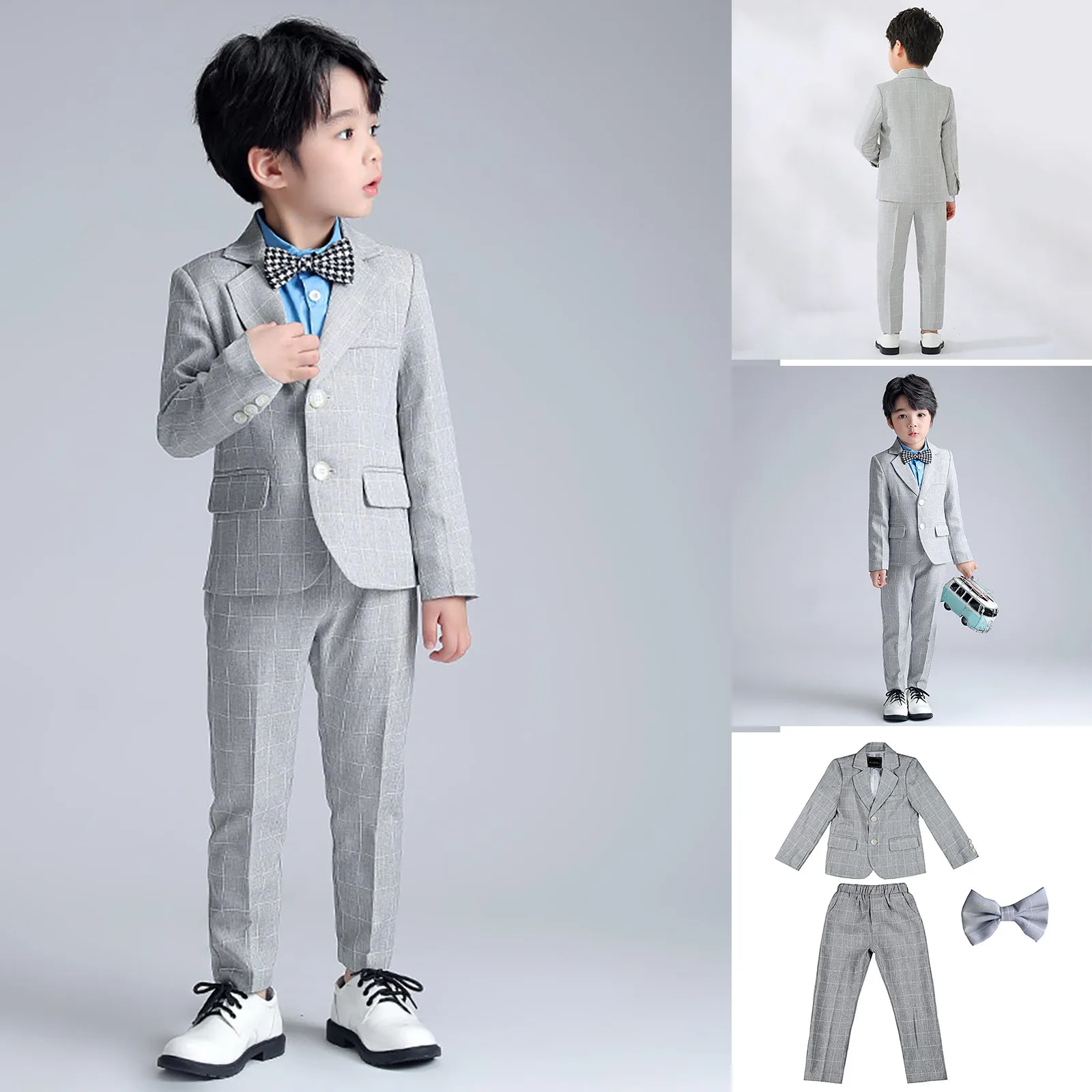 Children's Suit Boy Suits Blazers Pants New British Plaid Small Suit Boy Gentleman Piano Hosting Performance Suit With Tie