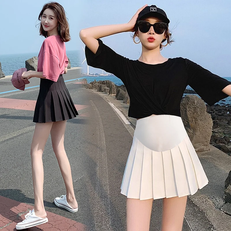

Loose Maternity Mini Skirts Adjustable Belly Skirts for Pregnant Women Pregnancy 8887# Summer Chic Ins Sexy Hot Pleated A Line