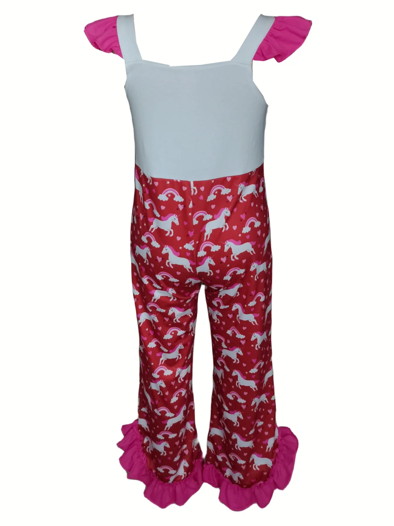 Teenager Girl Unicorn Jumpsuit Summer Red Hearts Ruffle Sleeve Kids  Magical Princess Inspired Onesie view 2