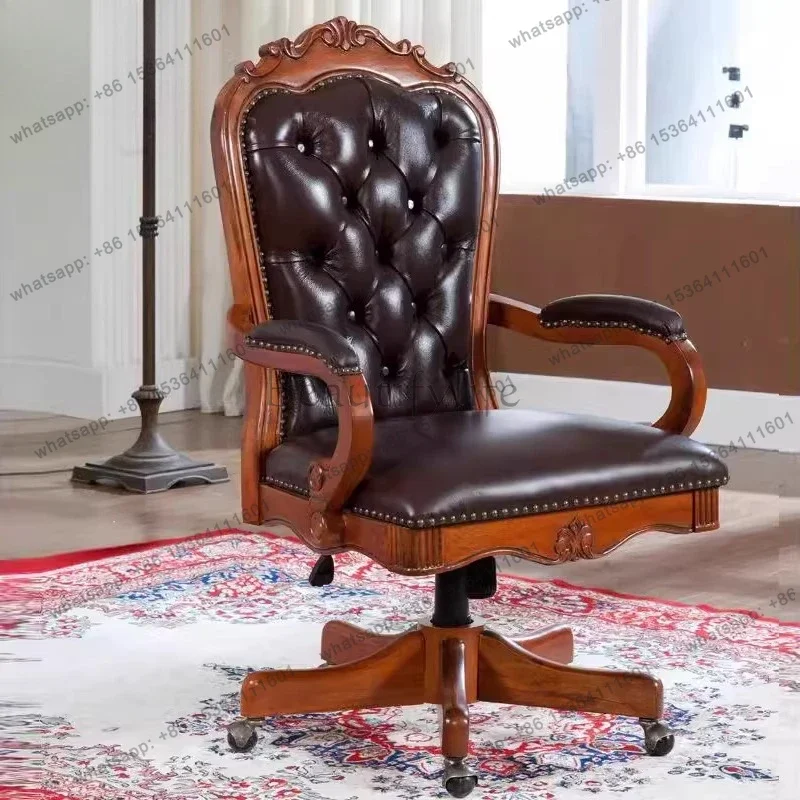 

Кресло офисное FG40 из массива дерева, вращающееся, в европейском ретро-стиле, для компьютера, высококачественное