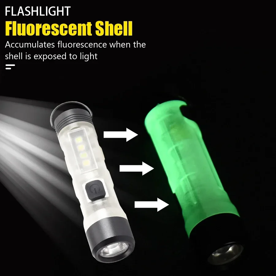Mini Portable LED Flashlight USB Rechargeable Flashlight with 10 Modes EDC Torch COB Floodlight Camping Fishing Hiking Lantern