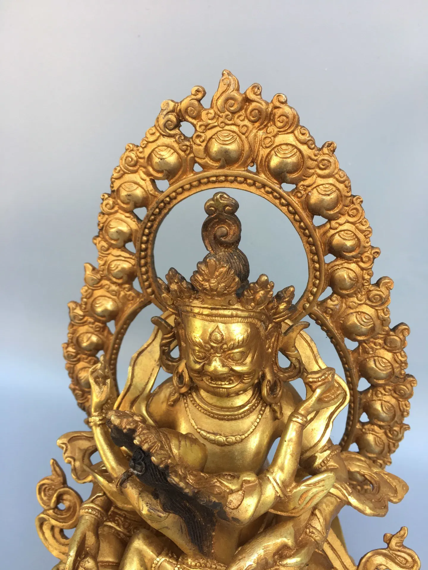 24cm  Tibetan Brass Gilded Backlit Double Body Red God of Wealth Buddha Ornament