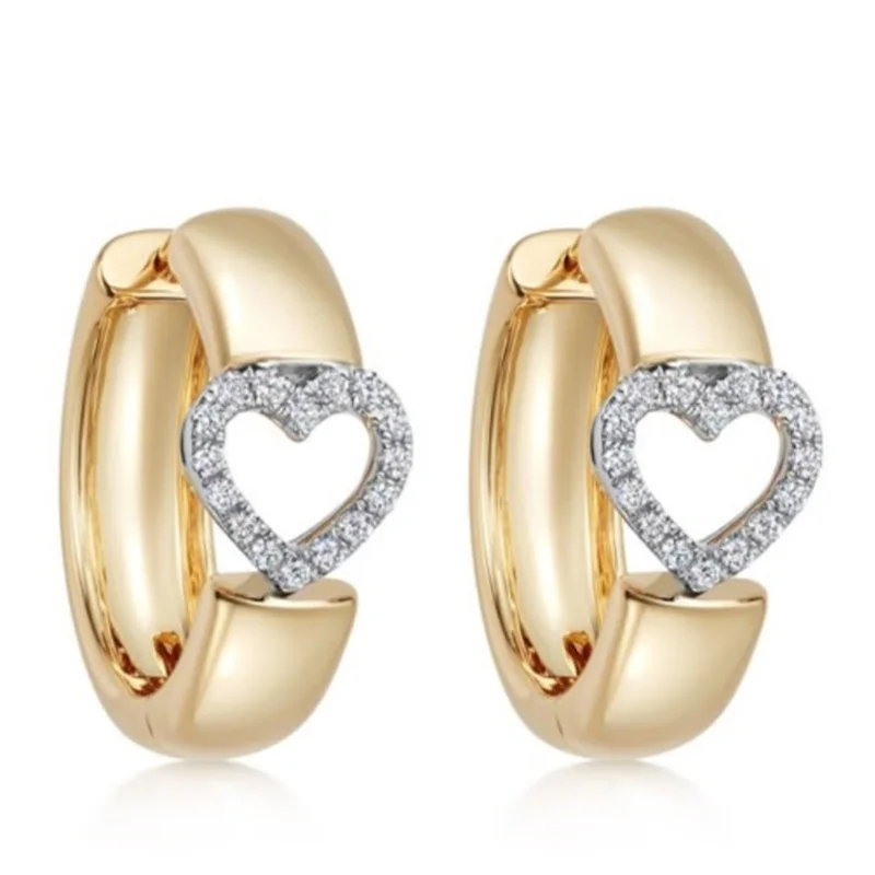 Noble Inlaid White CZ Heart Hoops Women's Earrings Trendy Two Color Hand Carving Daily Wear Party Jewelry Anniversary Gift