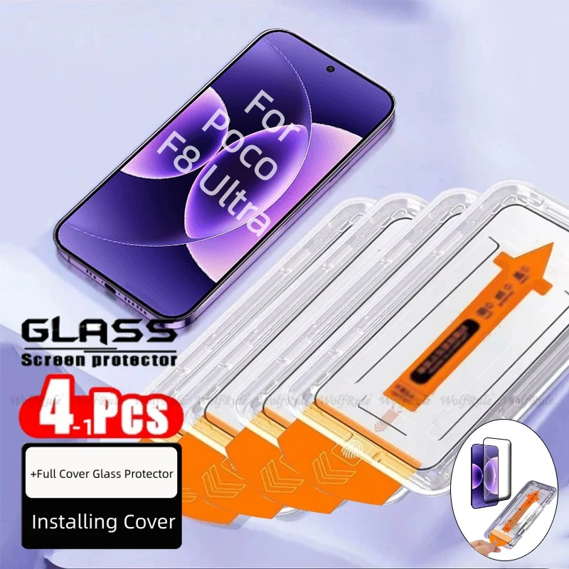 1-4 قطعة ل Poco F8 الترا الزجاج Xiaomi Poco F8 الترا الزجاج المقسى غطاء كامل الغراء 9H الغبار الحرة واقي للشاشة Poco F8 الترا