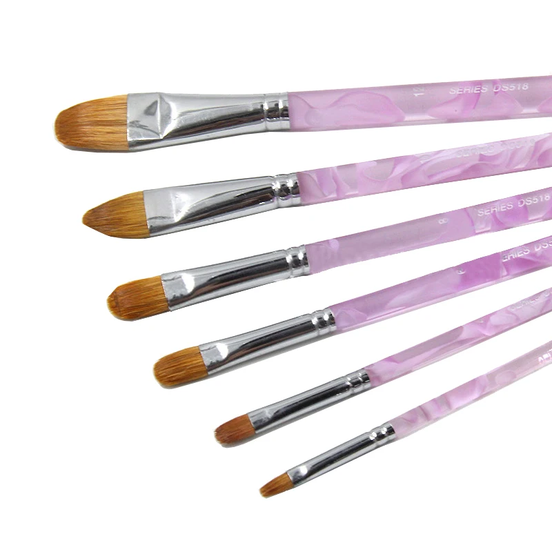 6 Pcs อะคริลิคสีม่วงสั้น Rod ผสมผมพังพอน Gouache แปรงผมสีน้ำตาลอะคริลิคสีน้ำศิลปินภาพวาดแปรง