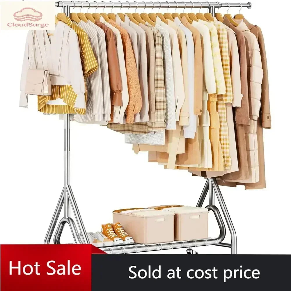Activity priceActivity limited-time pricePromotionSturdy Metal Rolling Clothes Rack, 450 lbs Capacity, Lockable Wheels, Silver,