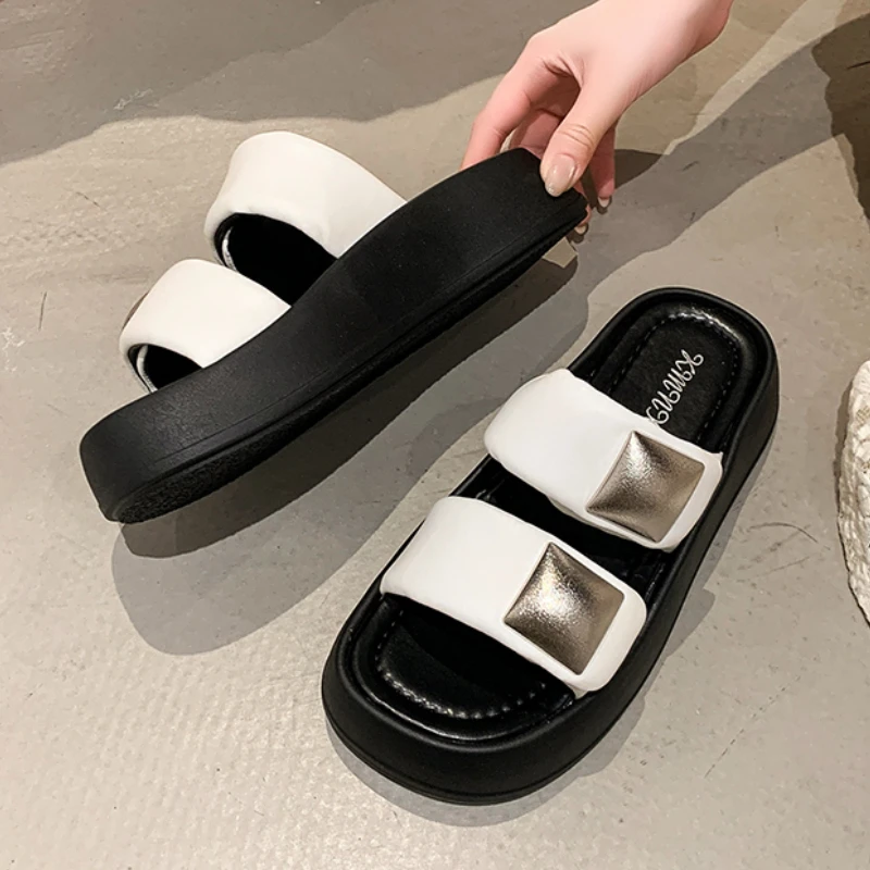 

Женские шлепанцы на среднем каблуке на платформе, модные сандалии на каблуке, женская обувь, лето 2021, элегантные шлепанцы, уютные прогулочные шлепанцы Chaussures Femme