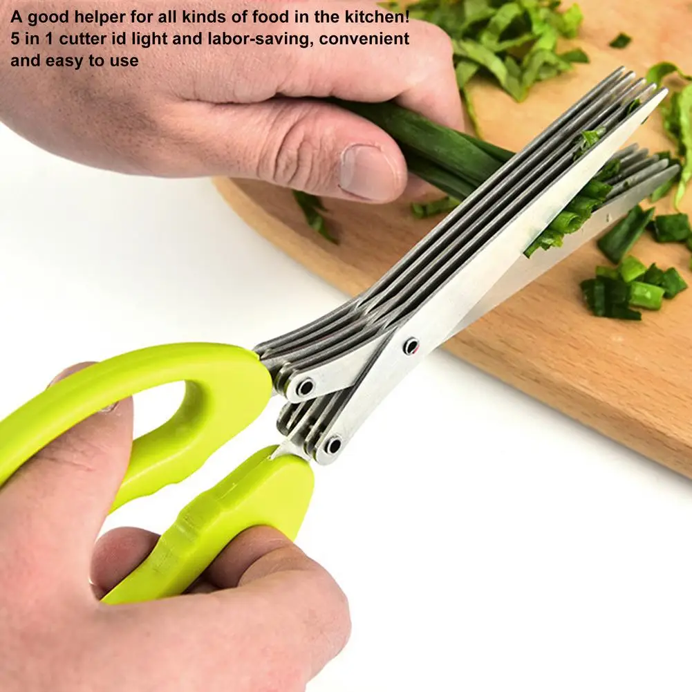 

5-layer Green Onion Scissors Onion Cutting Knife Multifunctional Stainless Steel Herb Seaweed Spice Scissors Kitchen Scissor New