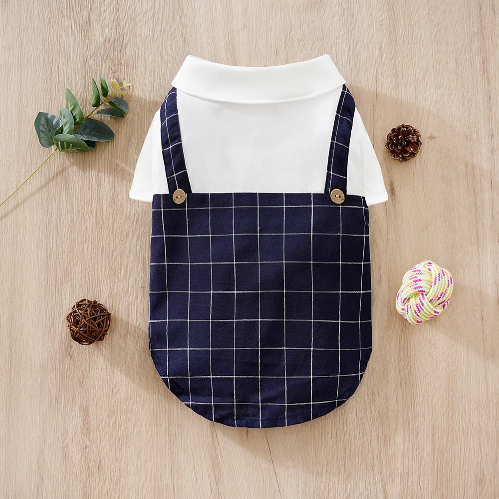 New Pet Clothes Spring And Autumn Plaid Foreign Style Small Dog Puppy Clothing Cat Shirt Formal Dress Formal Wedding Uniform