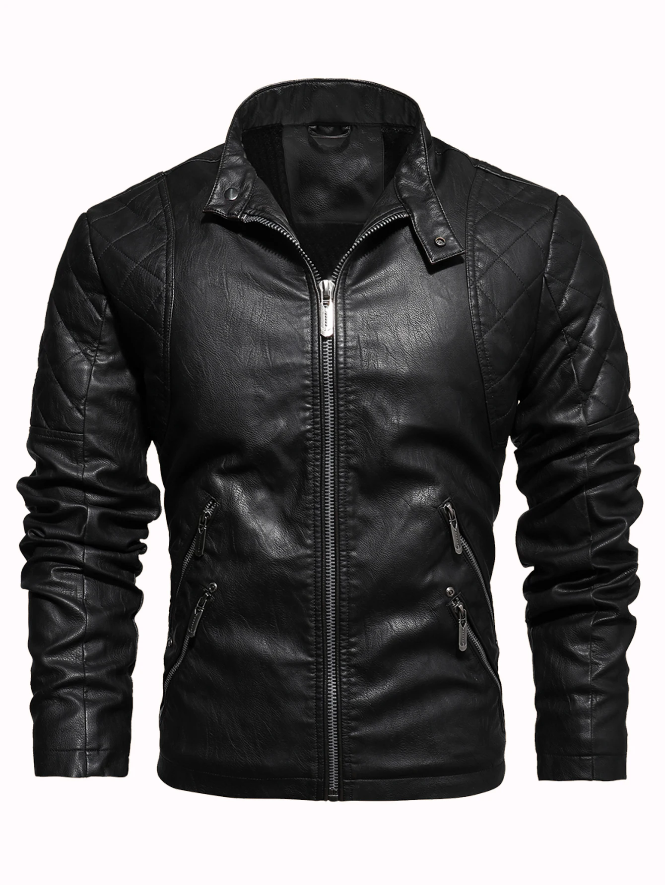 

Men's autumn winter standing collar motorcycle PU leather jacket vintage coat