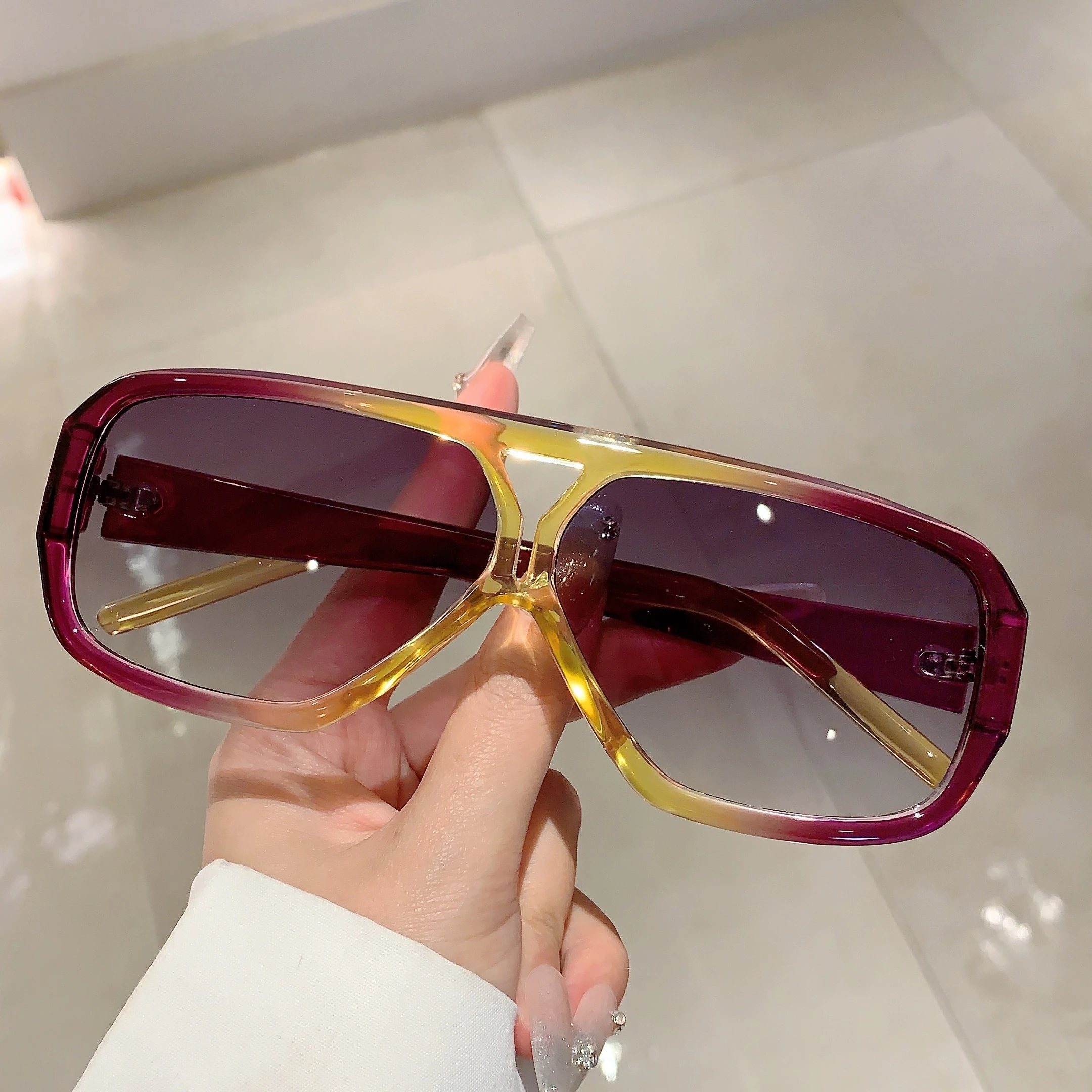 KAMMPT 2024 Oversized Double Bridge Sunglasses for Women Ploit Fashion Classic Glasses Unisex Trend Brand Desiger Shades Eyewear