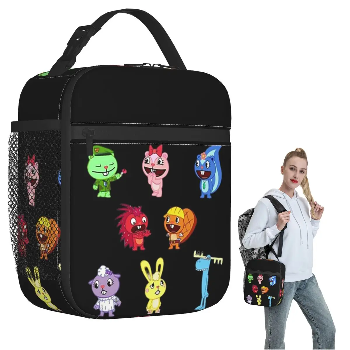 Happy Tree Friends Lumpy Flippy Cuddles Loving Family Insulated Lunch Bag for Women Children Food Boxes Thermal Lunch Box Tote