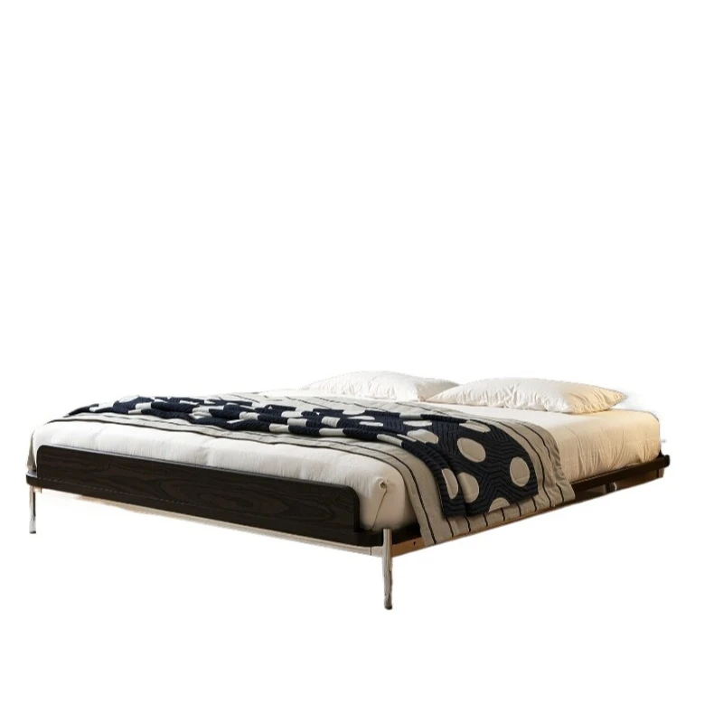 

Medieval Bauhaus leather bed Italian minimalist master bedroom double black soft bag 1.8 meters flush edge small apartment