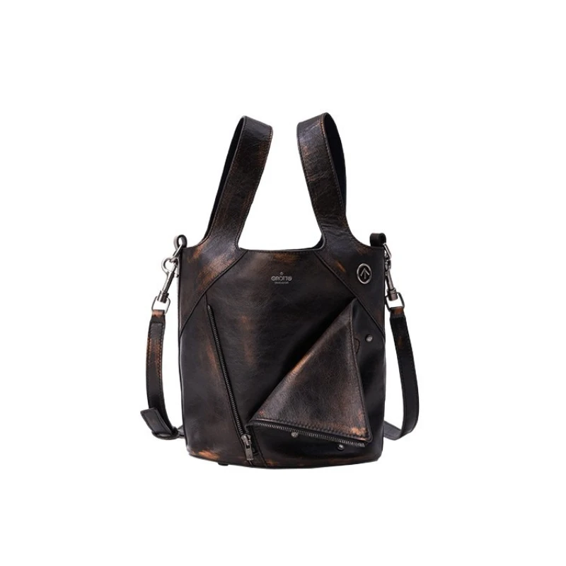 

GROTTO 2025 New Fashion Vegetable-Tanned Leather bag Collared Tote Bag with Large Capacity, Single-Shoulder Crossbody Handbag