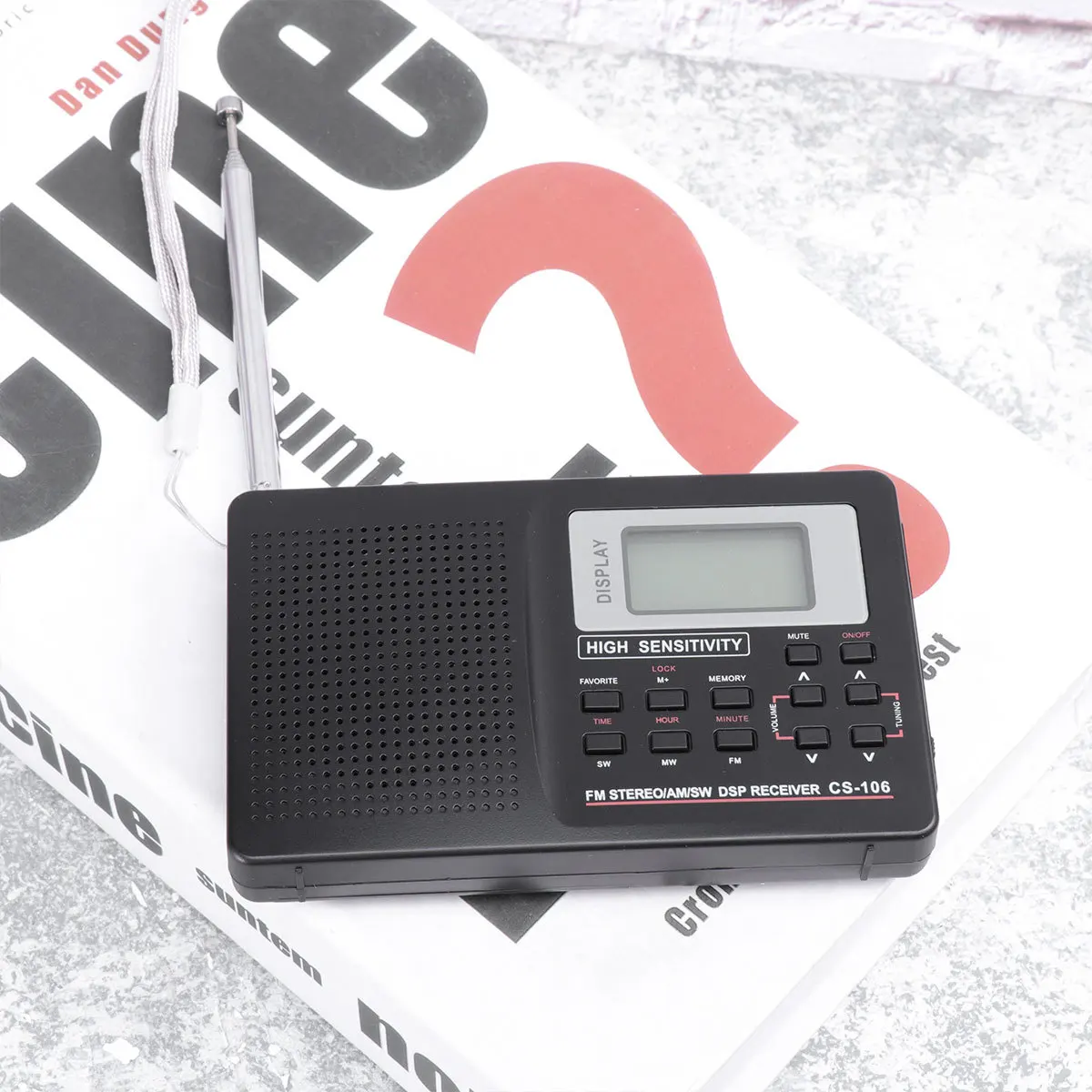 راديو رقمي Fm Am All Band راديو صغير محمول لوظيفة ساعة السفر الخارجية حساسية عالية باللون الأسود