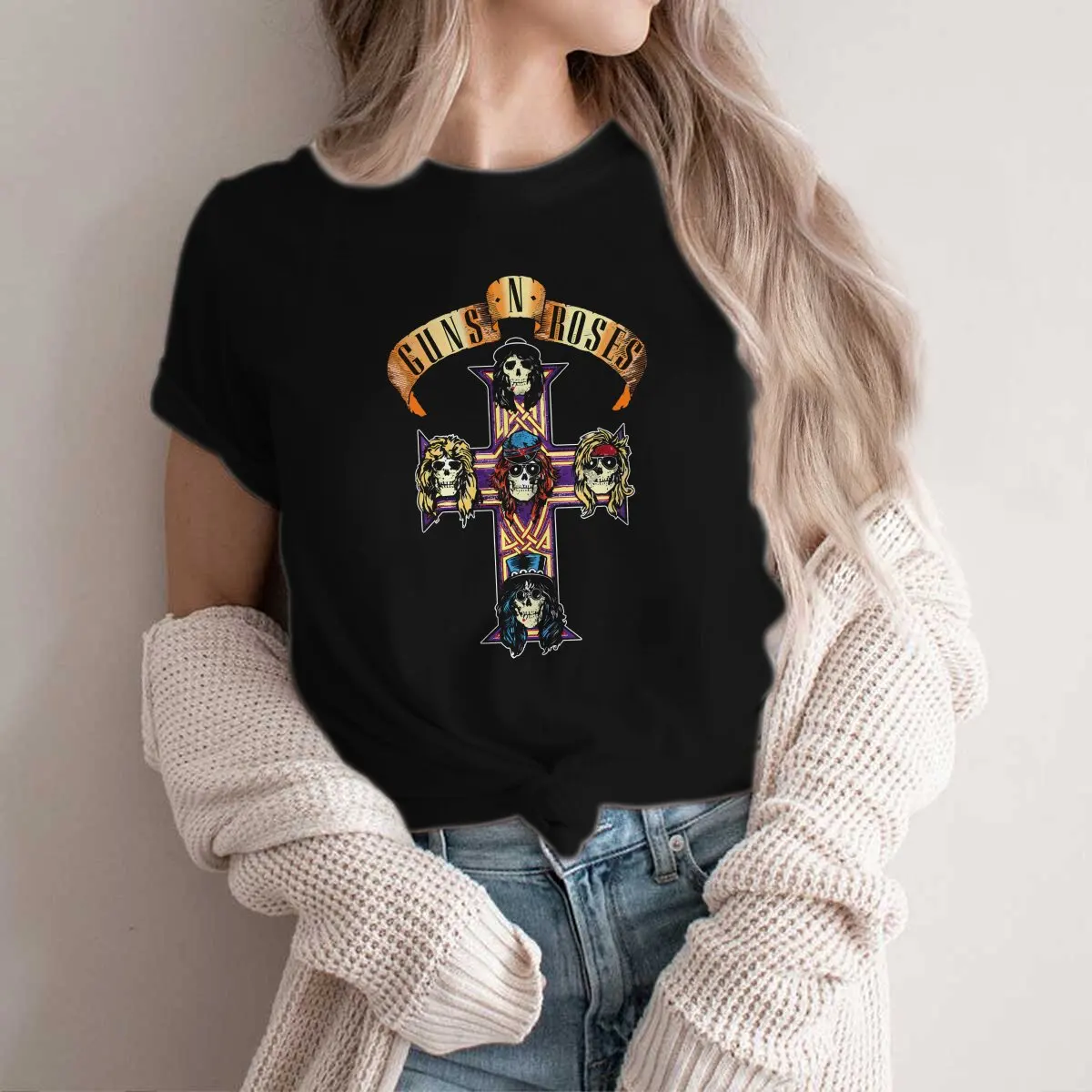 G And R Hipster Polyester TShirts Guns N Rose Heavy Metal Female Graphic Streetwear T Shirt Round Neck