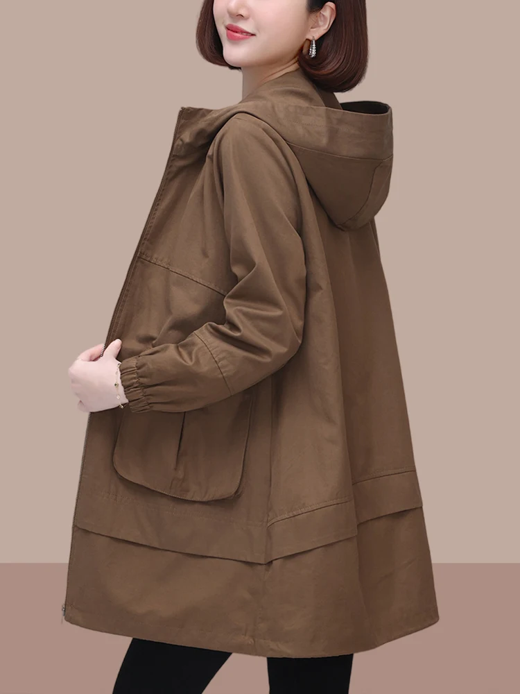 Stylish Mid-Length Women's Coat Spring Autumn New Style Korean Version Polyester Fiber Long Sleeve Zipper Closure Casual Fashion
