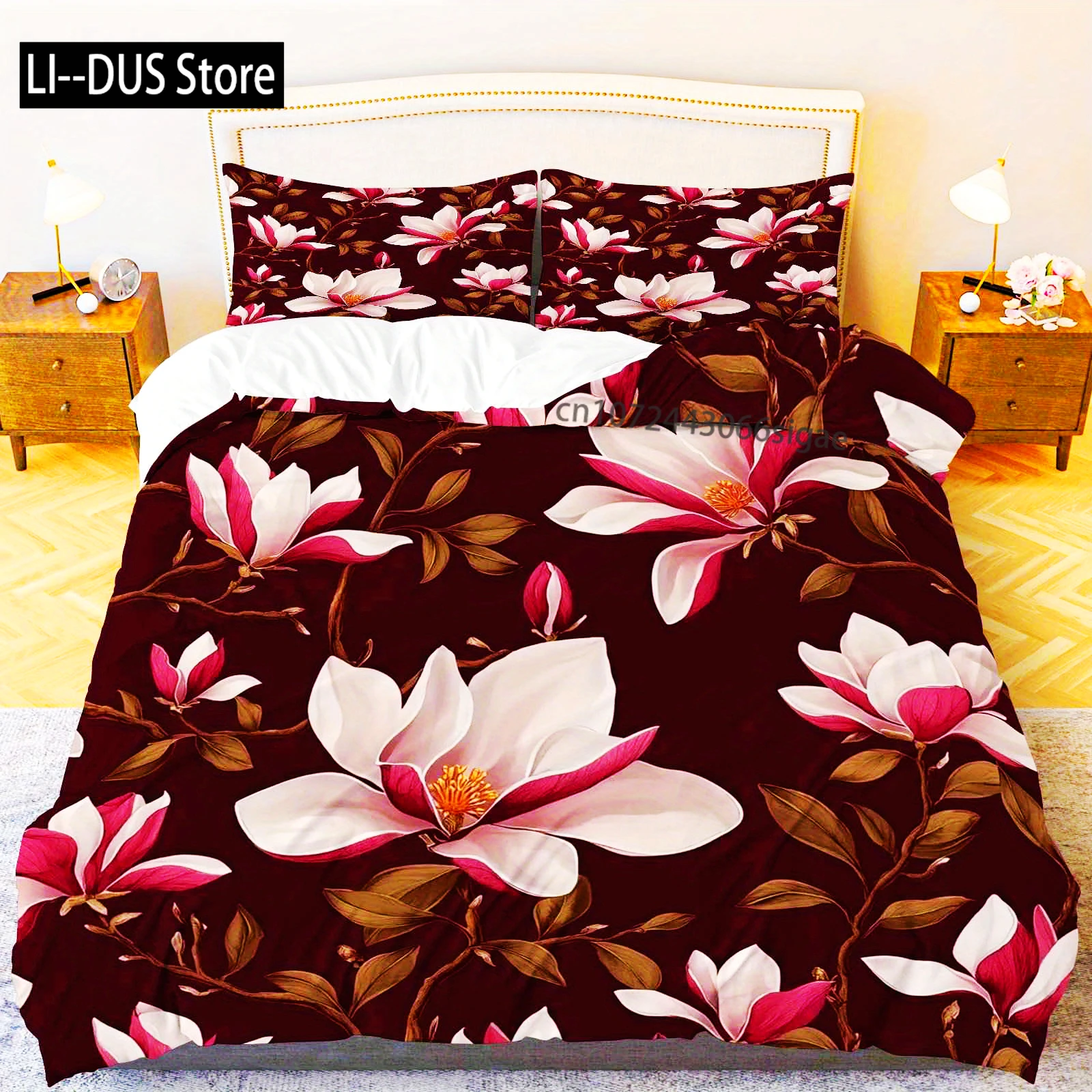 

Duvet Cover White Pink Magnolia Flower Theme Floral Bedding Set Suitable For Bedroom Decoration Living Room Hotel Modern Decor