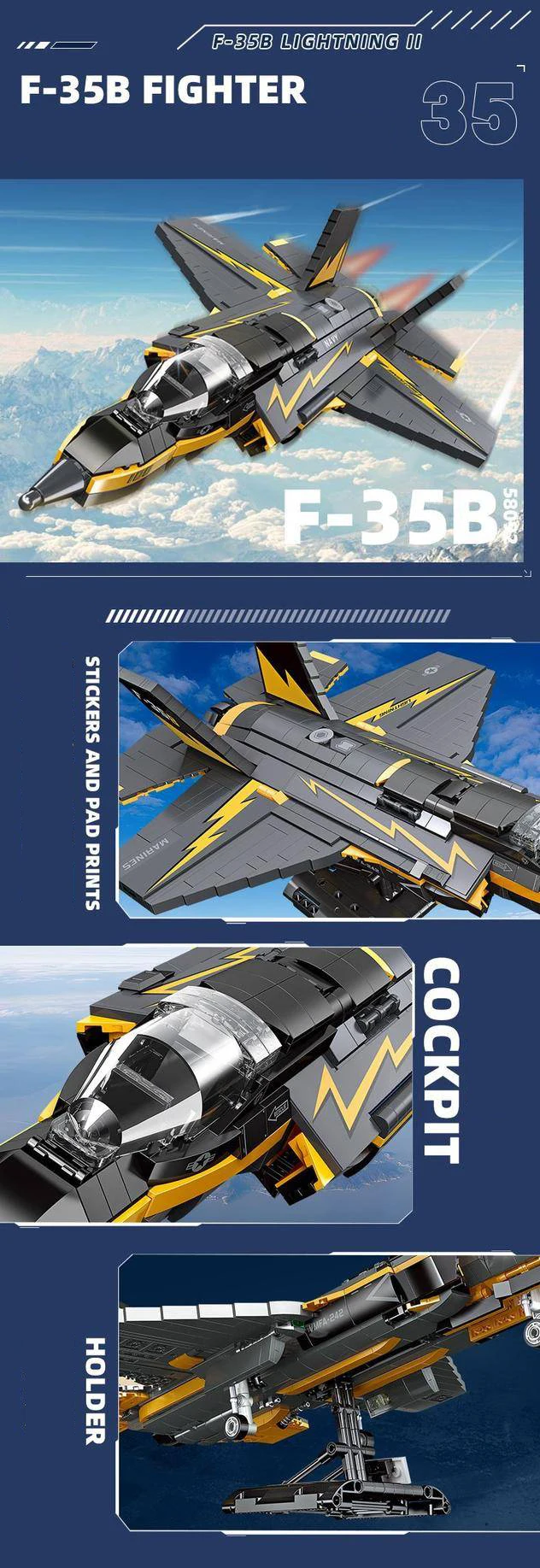 US F35B Lightning II Kampfflugzeug Militärisches Bausteinmodell Nighthawk F-117A Angriff Flugzeug Konstruktions-Bausteine Spielzeug – Detail 12
