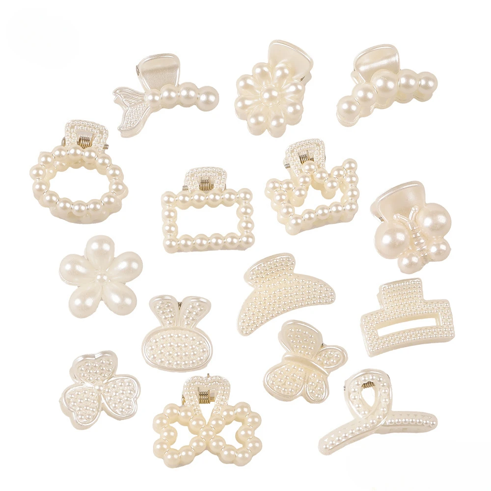 White Mini Pearl Hair Claw Women Girls Plastic Geometric Flower Crab Claw Clip Small Hairpins Hair Crab Girls Hair Briads Tools