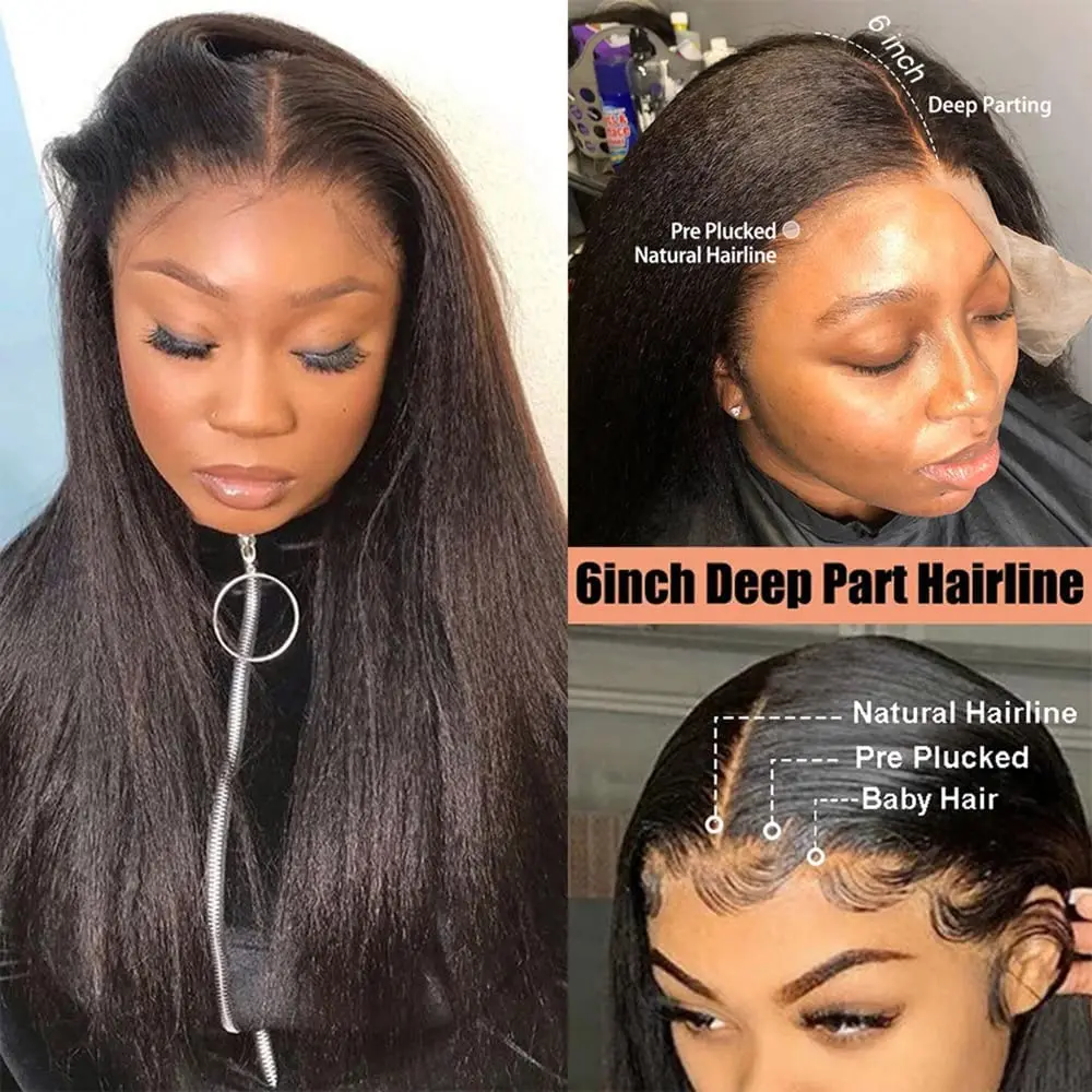 Super Double Drawn 250% Density Kinky Straight 13X6 HD Transparent Lace Front Glueless Wig Pre Plucked Human Hair Ready To Wear