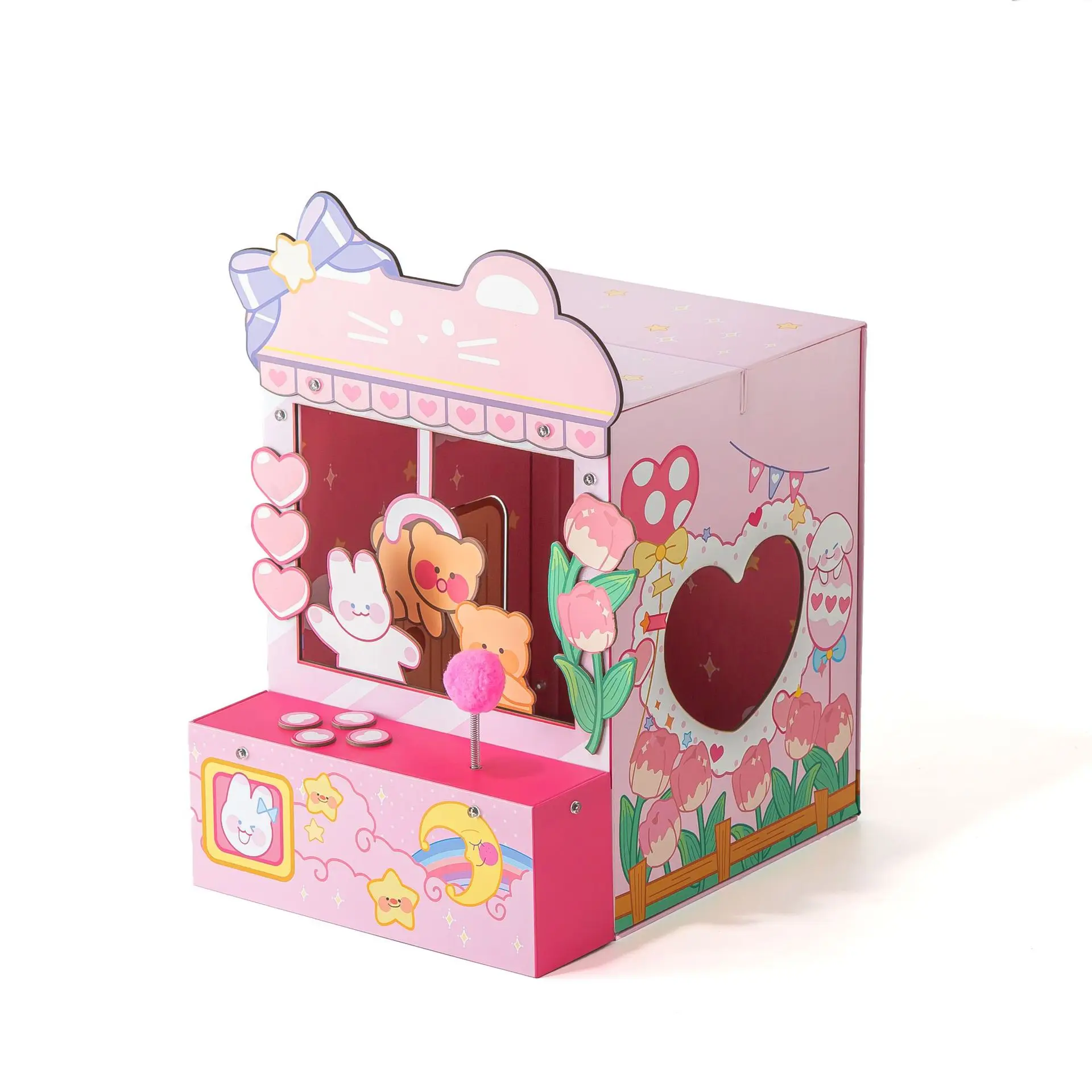 

Pet cat scratching board, 3-in-1 pink tulip clip doll machine model, large cat house villa