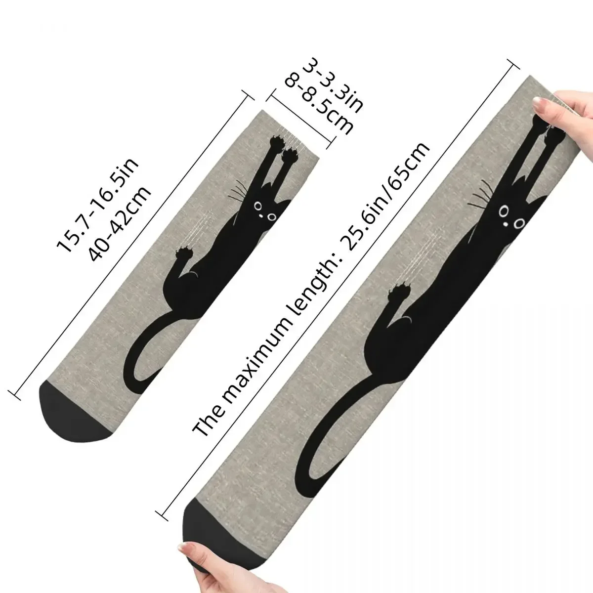 Custom Funny Happy Men's Socks Black Cat Holding On Retro Harajuku Hip Hop Seamless Crew Crazy Sock Gift Pattern Printed