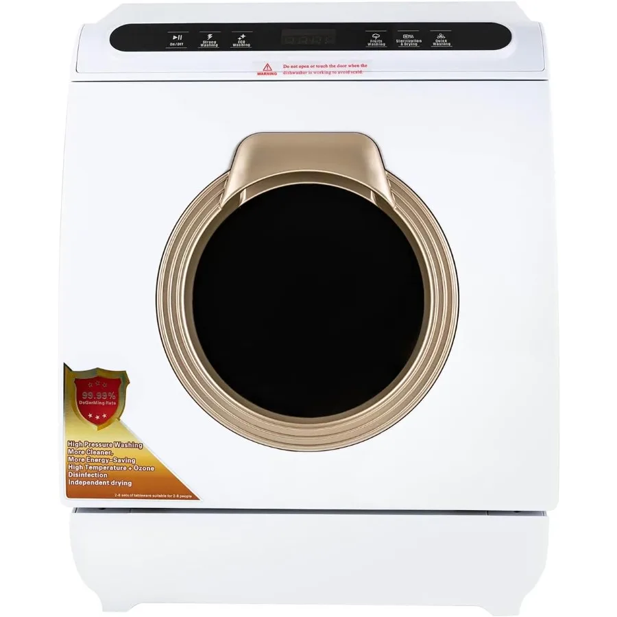 

Портативная настольная посудомоечная машина 110 В с резервуаром для воды 7 л, 5 программ, 360 градусов, двойной распылитель, сухой сенсорный экран, белый для квартир, автофургонов