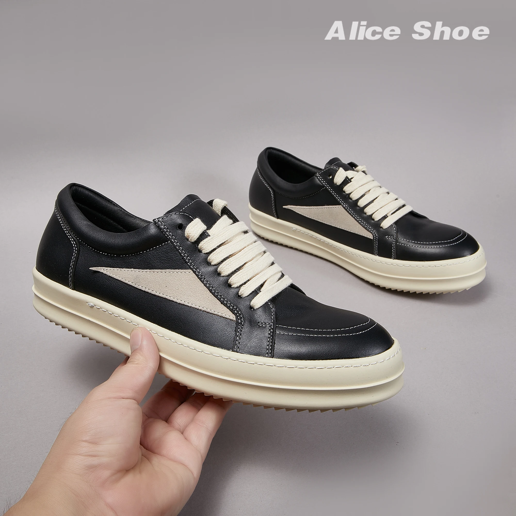 Leather Women Sneaker Outdoor Designer Men Shoe Low Top Holiday Black Lace-up Shoe Luxury Thick-sole Shoe Casual Platform Shoe