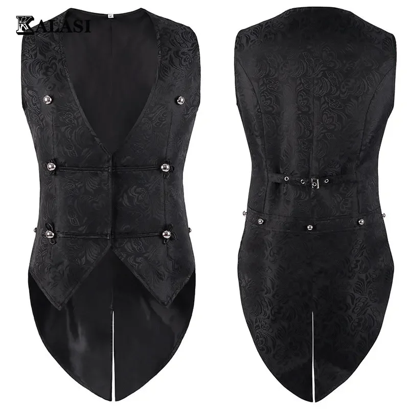 

Renaissance Medieval Noble Waistoat Slim fit Cosplay Gothic Swallowtail Jacket Vest Victorian Jacquard Tailcoat Party Costume