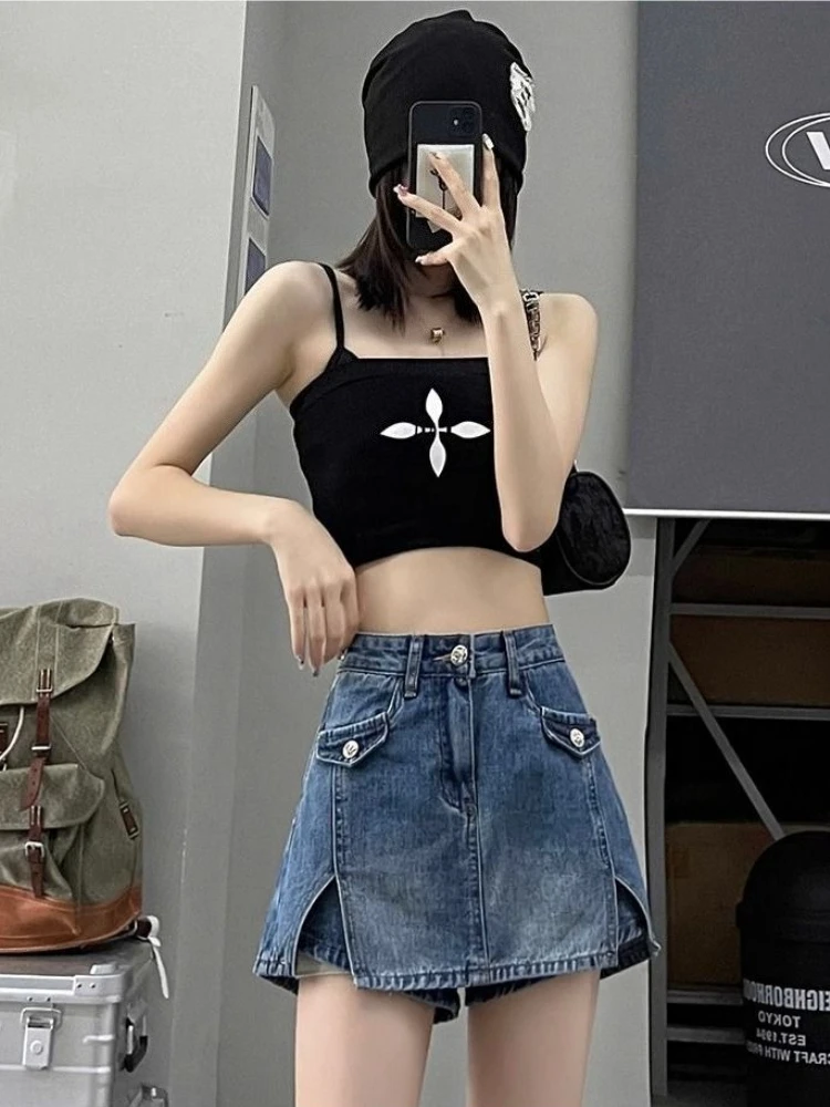 

Женские джинсовые шорты-юбка А-силуэта с высокой талией, утягивающие, летние, тонкие, новинка 2026 года, уникальные