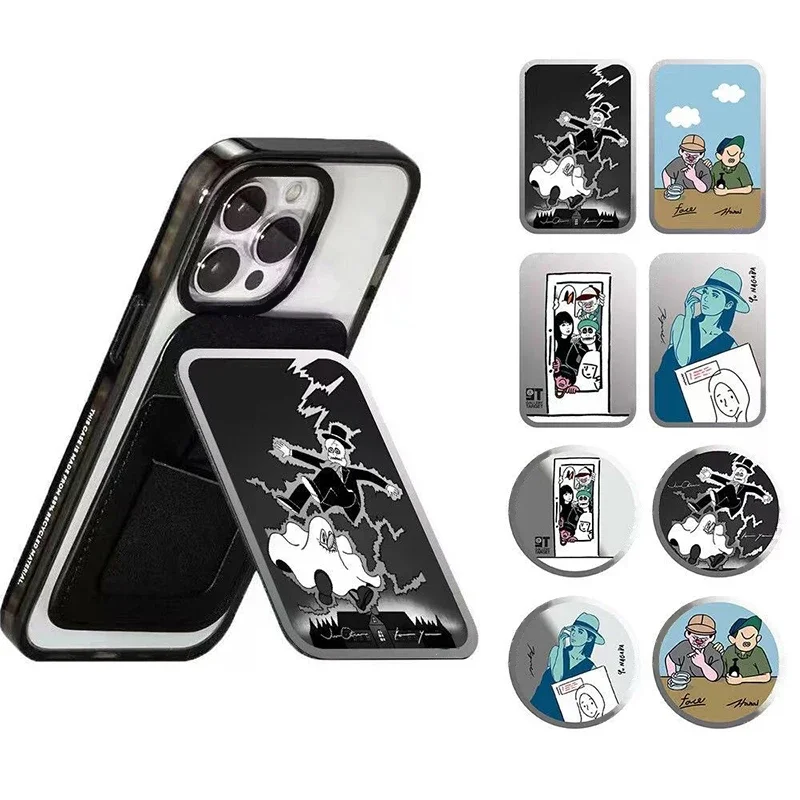 

Fashion Painting Magnetic Folding Black Phone Stand for IPhone 12 13 14 15 16 Pro Max Holder Mount Support for S24 Ultra