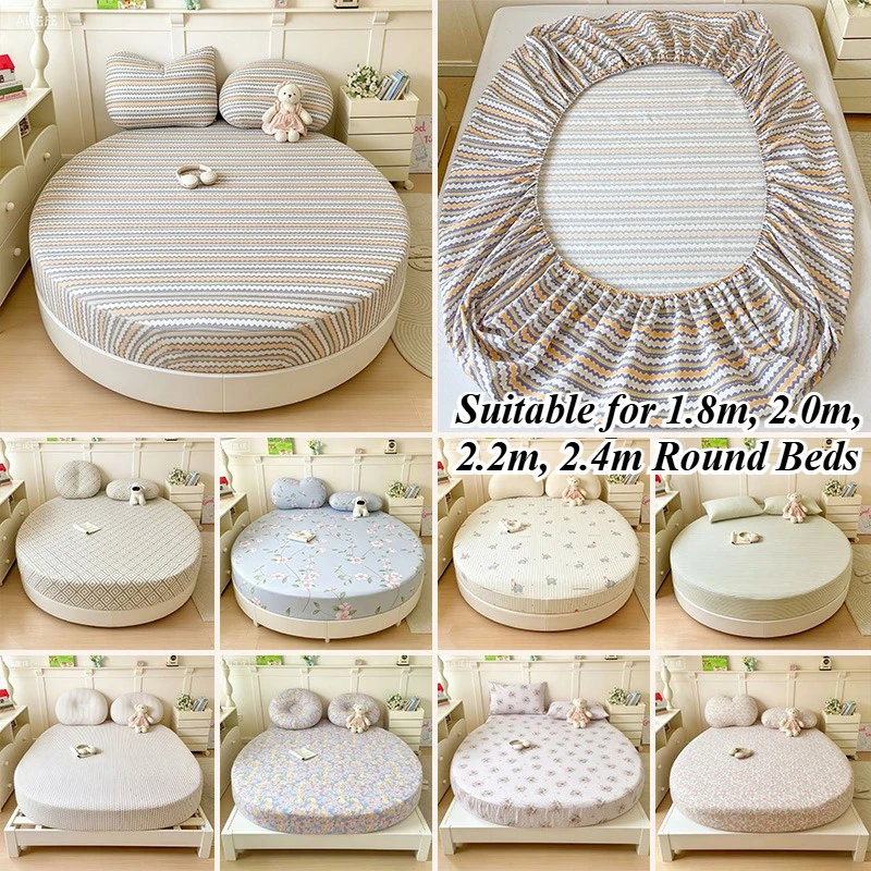 Cotton Round Fitted Sheet Full Wrap Anti-slip Mattress Protector Cover Circular Bed Slipcover For Round Beds No Pillowcases