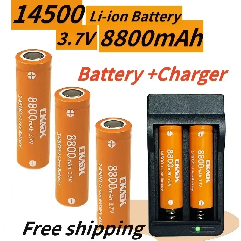 14500 Lithium Rechargeable Battery 3.7V8800mAh Large Capacity Lithium Battery Multimeter Flashlight Laser Pen Battery+charger