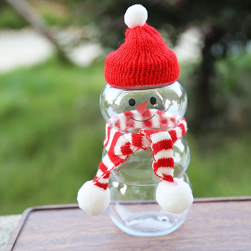 2Pcs 500ml Christmas Snowman Milk Bottles Transparent Juice Drink Bottle Candy Biscuit Sealed Jar Gift Box New Year Party Supply