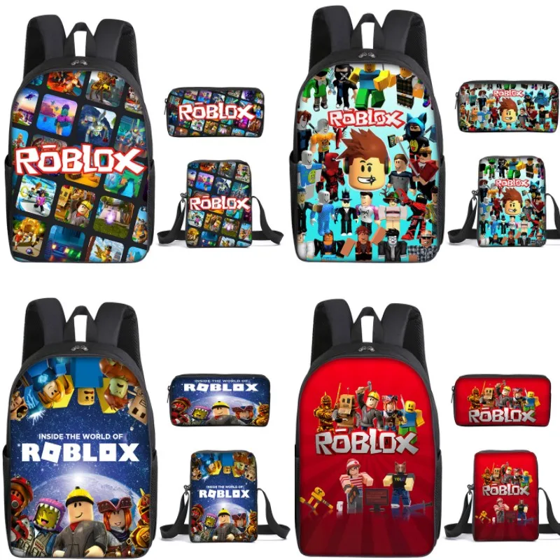 3 pc-set impressão 3d roblox jogo em torno dos alunos da escola primária e secundária mochila caneta saco anime dos desenhos animados mochila