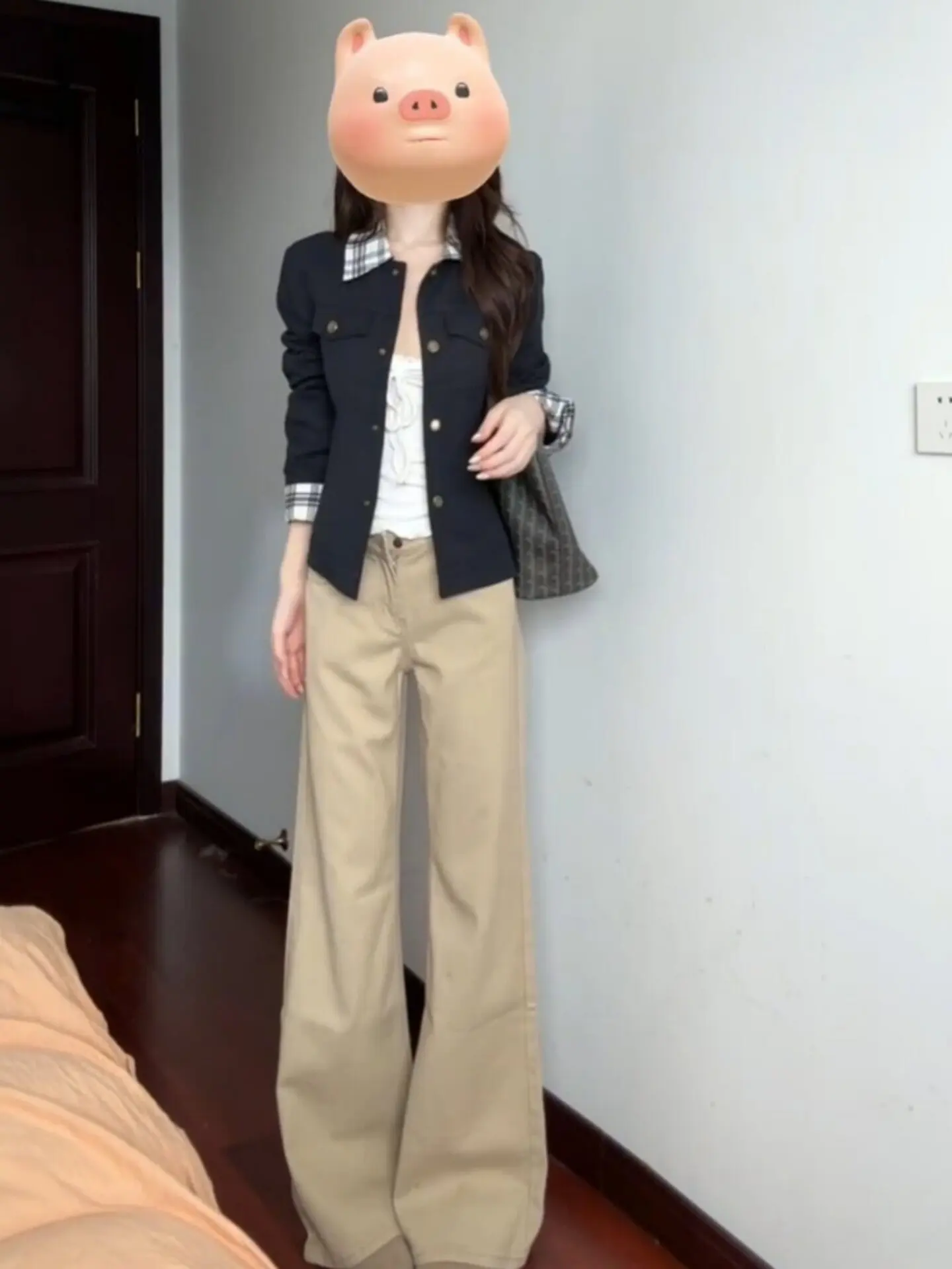 

Tall Women's Khaki Low Waist Straight Leg Jeans Loose Fit Slimming Micro Flared Pants Casual American Style Spring 2026