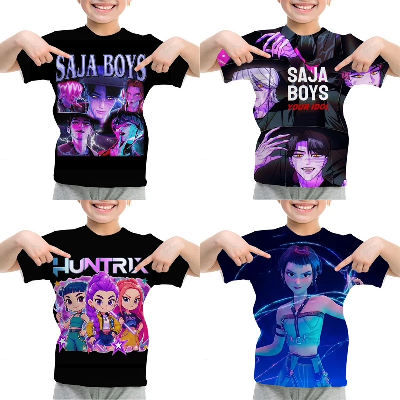 

Детская футболка KPop Demon Hunters, футболка для мальчиков и девочек, повседневная футболка с круглым вырезом, летняя футболка с короткими рукавами, детская одежда, топы K-Pop