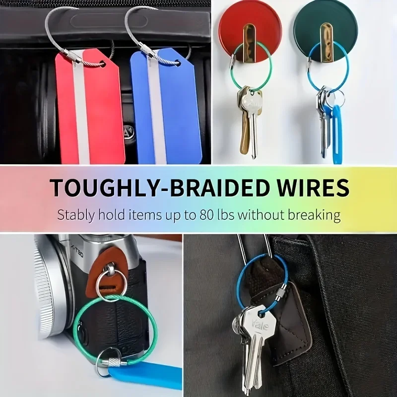 10pcs Mix Color Stainless Steel Wire Rope Screw Lock Ring, Key Ring Keychain Tag Holder Decoration