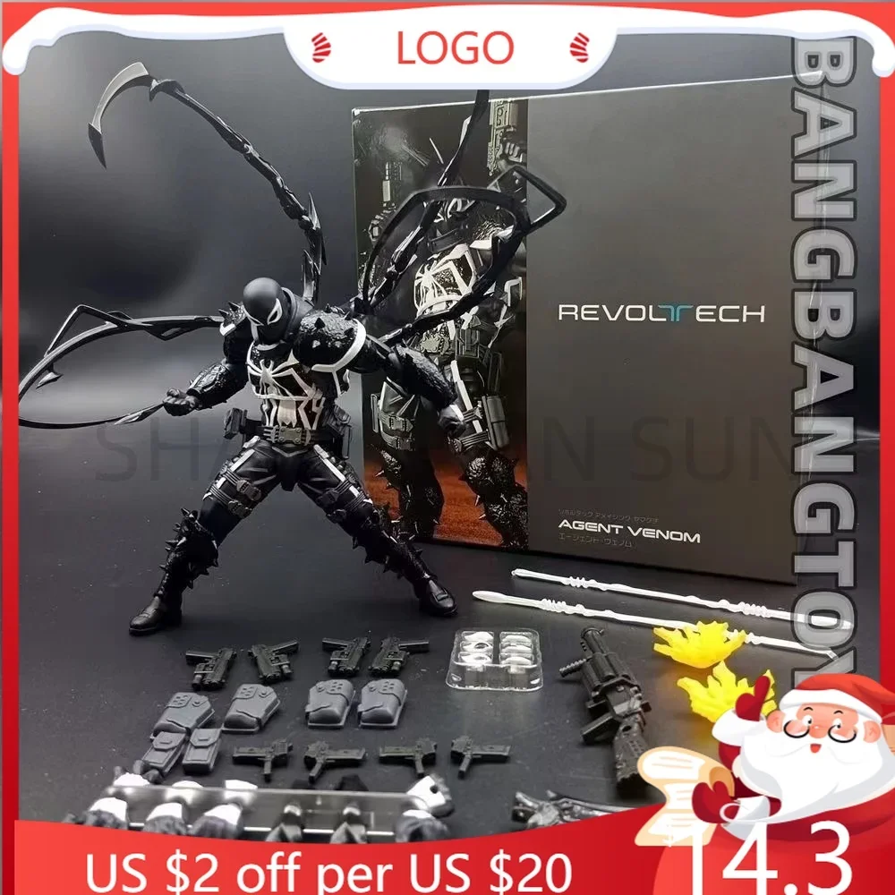 [In Stock] Agent Venom Revoltech Yamaguchi Anime Figures Venom Figurine Eugene Thompson Model PVC Model Collection Statue Gifts