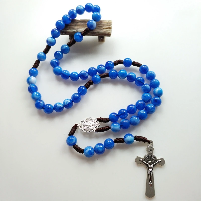 Rustic Agate Catholic Rosary Necklace Hanging Charm Decoration Supplies for Women Men Church Meditation Party Supplies