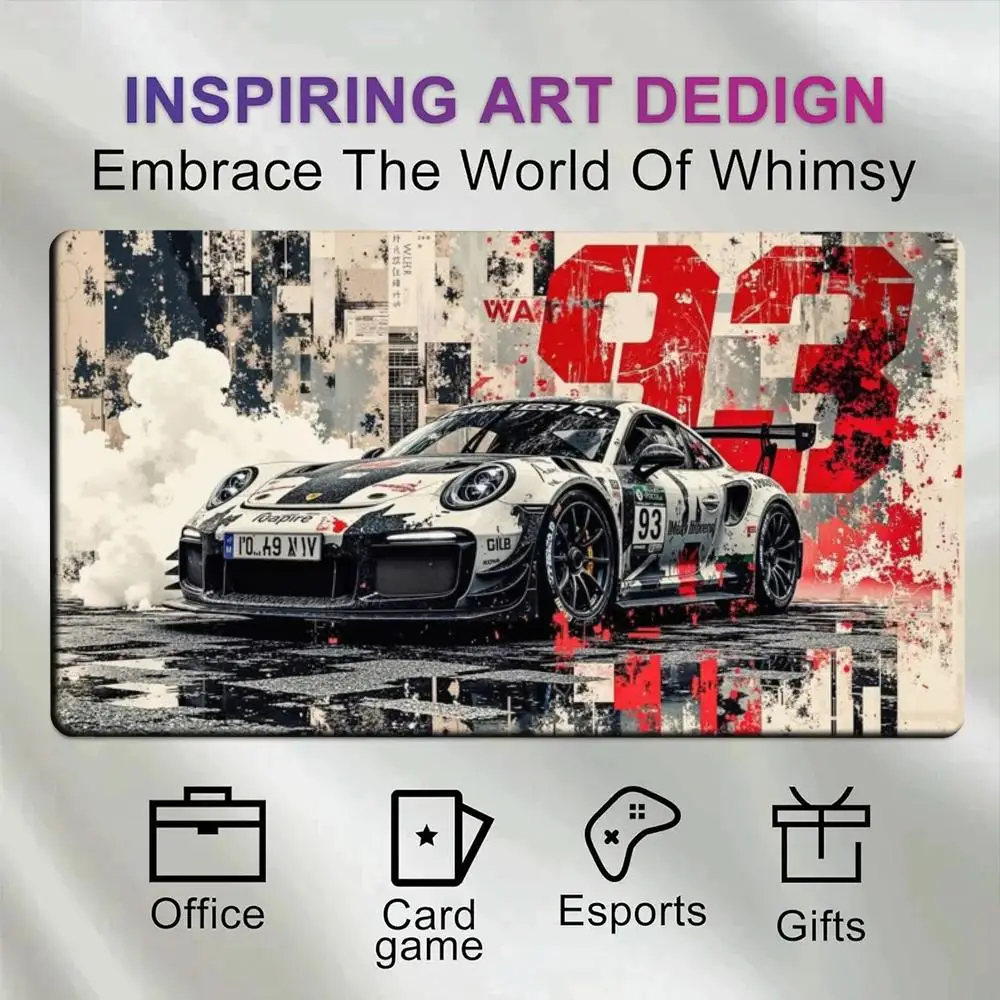 Extended Gaming Desk Mat Distressed Retro Racing Car Grunge Art Non-Slip Waterproof Mousepad for Desktop Computer Gaming Setup