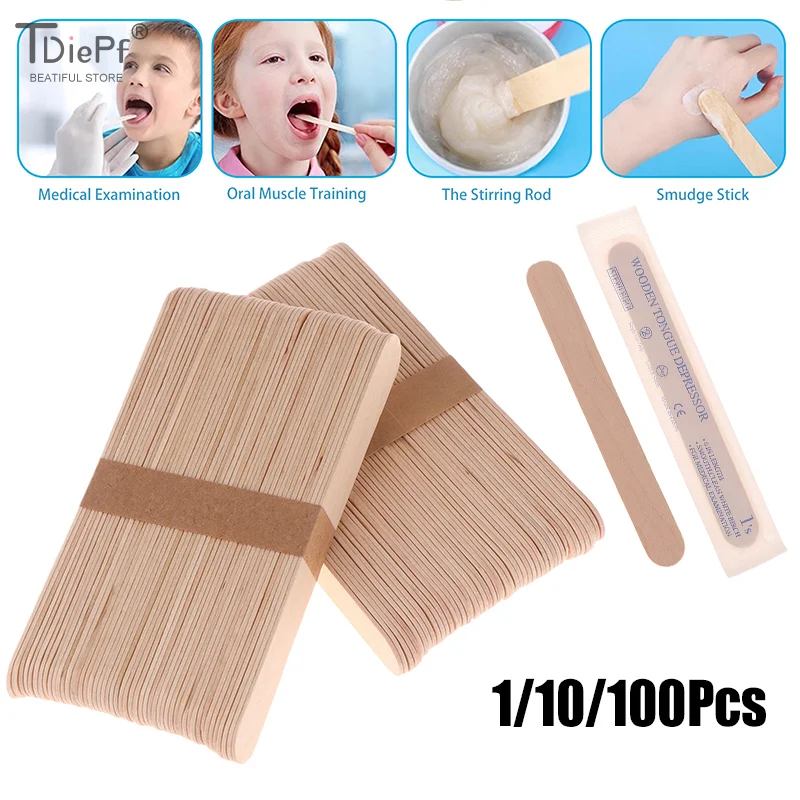 

1/10/100 шт. одноразовый деревянный депрессор языка, шпатель для тренировки мышц языка, шпатель для депиляции, восковые палочки, шпатель для вощения, инструмент для красоты