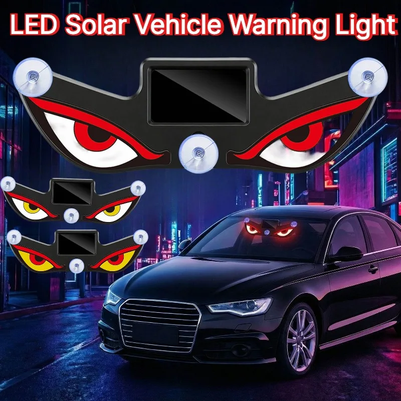 Solar Powered Demon Eye Car Warning Light LED Ambient Light Vibration Sensing Breathing Atmosphere Lamp Interior Neon Decor