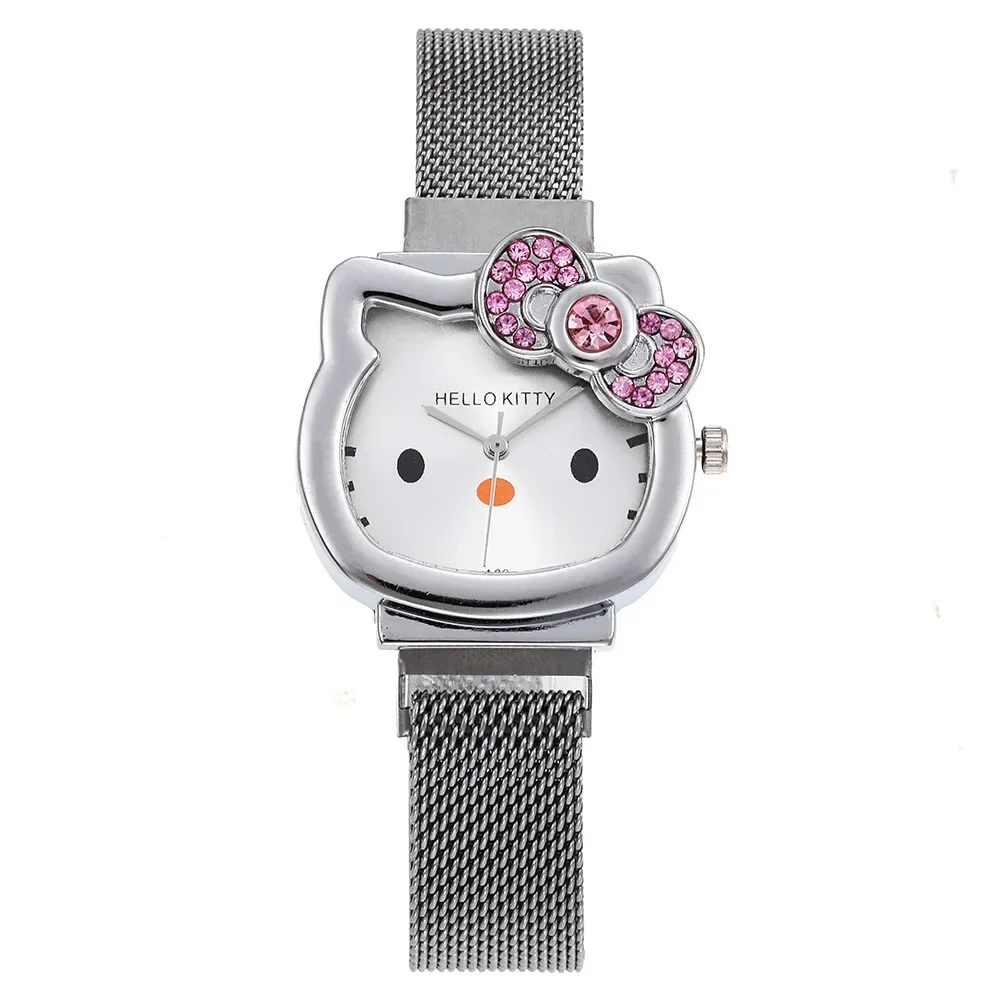 Disney HELLO-reloj KITTY ultrafino con correa de malla para niños, resistente al agua, KT, gato, cuarzo, regalo femenino