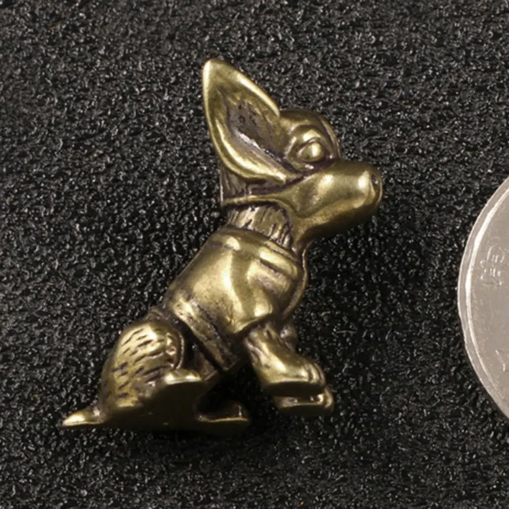 Brass Dog Figurine Vintage Puppy Model Mini Animal Metal Statue Sculpture Tea Pet Desktop Feng Shui Desktop Decoration