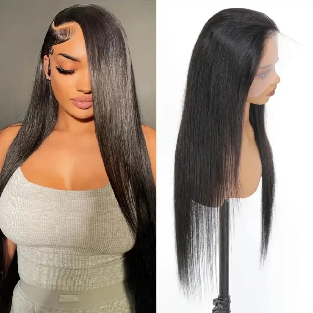 

Straight 200 Density Lace Front Wigs Human Hair 13×4 Lace Frontal Wig Natural Color Pre Plucked Transparent Wigs For Women1B