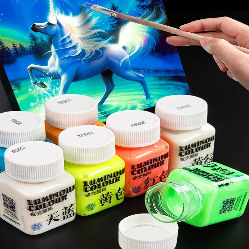 58ML High-brightness Luminous Acrylic Paint Student Hand-painted DIY Textile Drawing Super Bright Light Absorbing Pigment