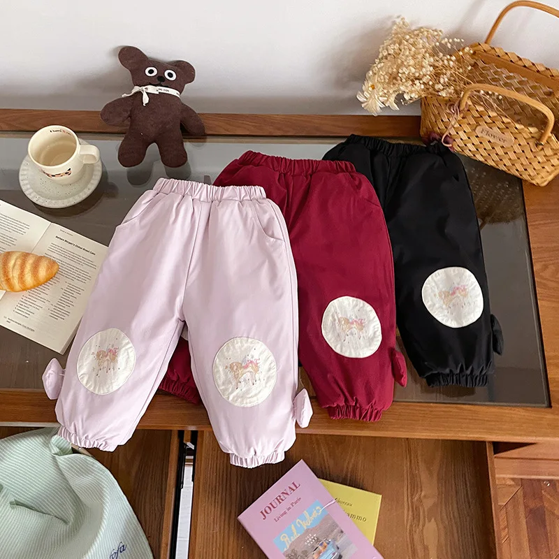 

Toddler Girls Pant New Winter Elastic Waist Thicken Warm Kids Baby Girls Jogger Pant Cartoon Printed Little Girls Fleece Pant