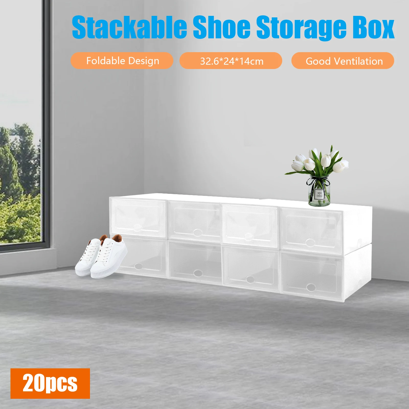 

White 20-Piece Shoe Storage Set(Convenient&Protective) - Side Holes&Good Ventilation(Protects Shoes From Moisture&Mould)